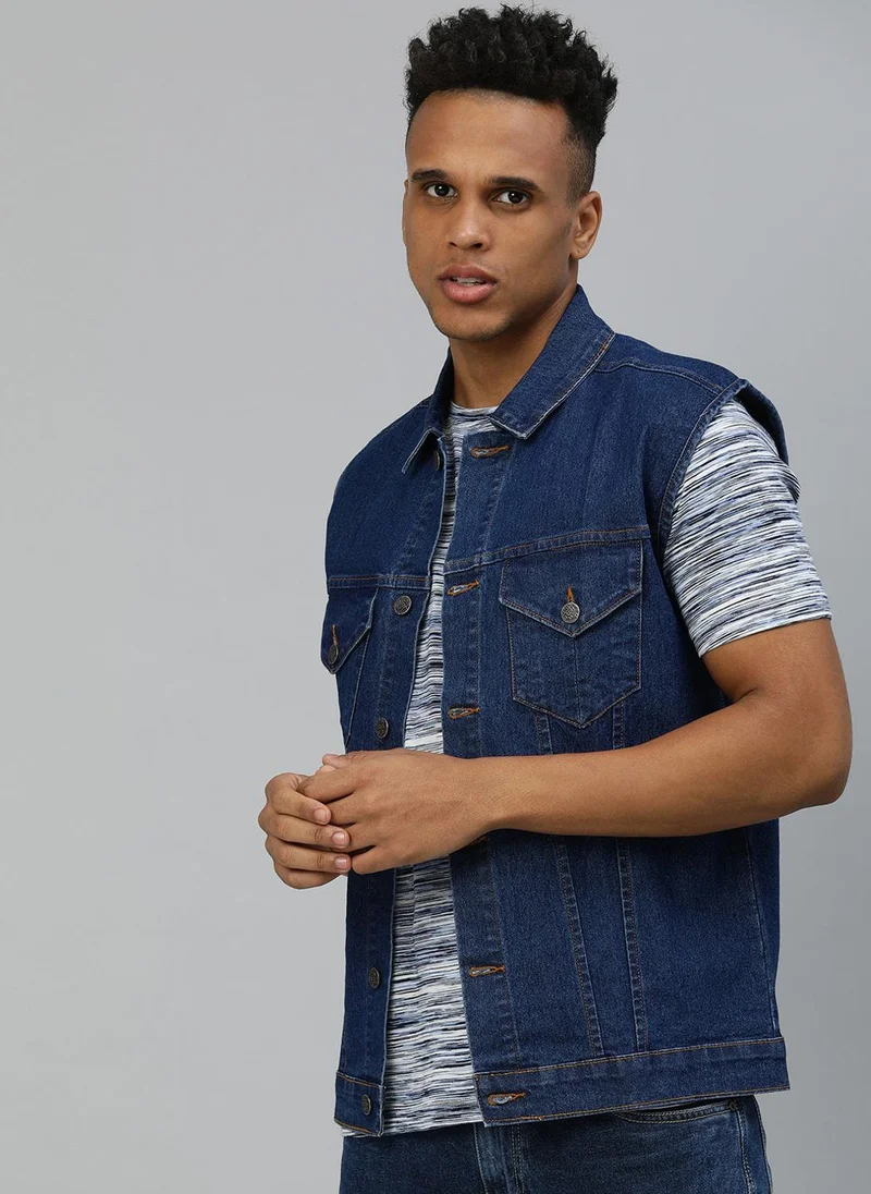 Urbano Fashion  Urbano Fashion Men's Blue Regular Fit Washed Sleeveless Denim Jacket for Men | Best Price UAE